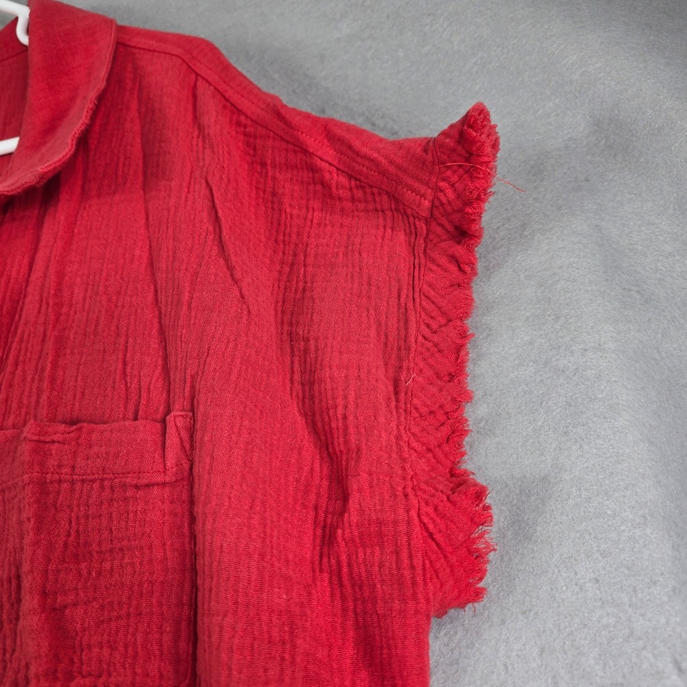 Umgee Tunic Shirt Dress Women 2XL Red Gauze Frayed Hem Button Front Western Club - Picture 4 of 8
